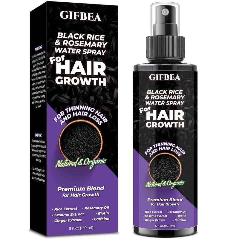 Organic Black Rice Water Hair Growth Serum Spray, 5 Fl Oz, Rosemary Scent, for A