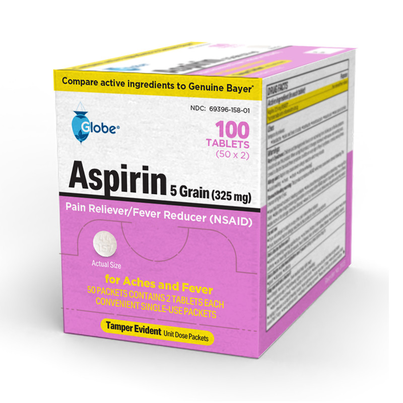 Globe Aspirin Tablets 325 mg - 100 Count, Single Use Packets, NSAID Pain Relief gallery