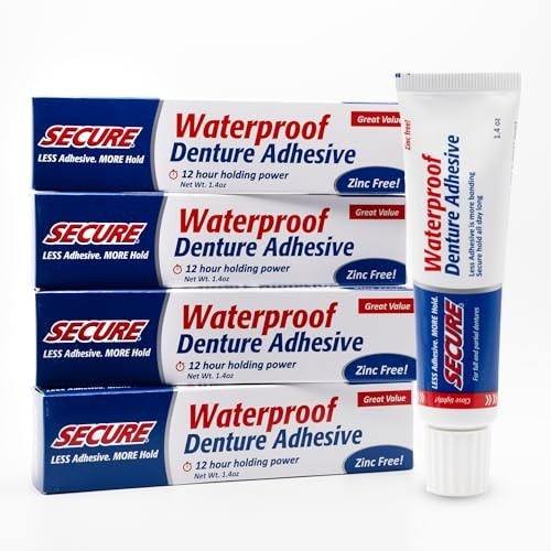 Secure Waterproof Denture Adhesive – Zinc Free – Extra Strong 12 Hour Hold – …
