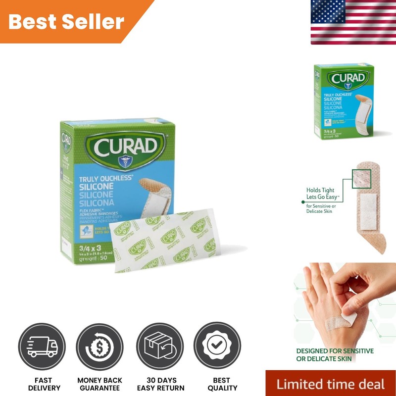 Nonstick Silicone Bandages with Four-Sided Seal for Fragile Skin – 50 Count