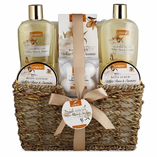 Home Spa Gift Basket – White Rose & Jasmine – 11pc Bath & Body Set