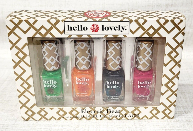 Hello Lovely ELECTRIC BEAT Set of 4 Nail Polish Lacquer Lime Orange Blue Pink!!