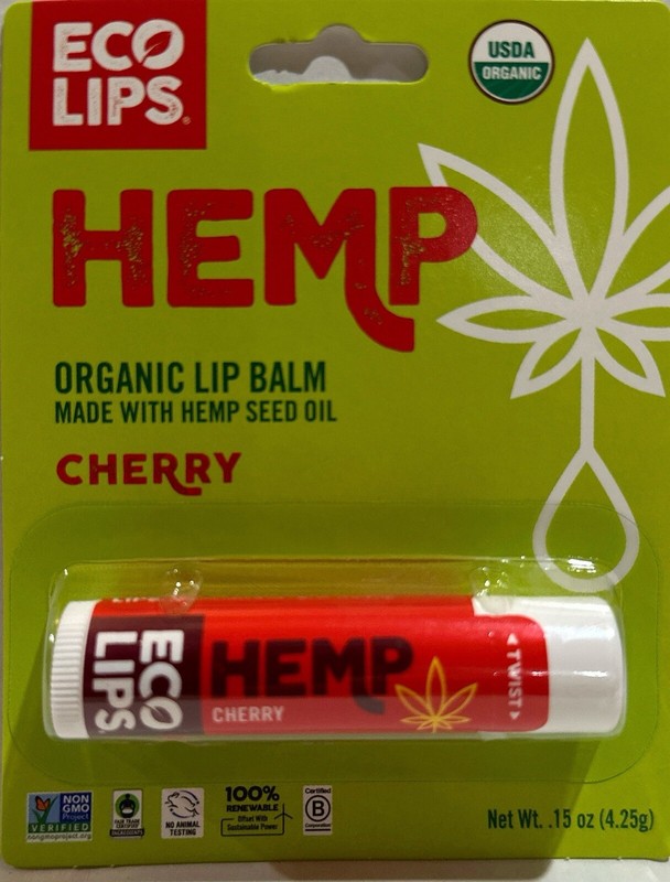 ECO LIPS HEMP SEED OIL ORGANIC CHERRY LIP BALM .15 oz USDA APPROVED