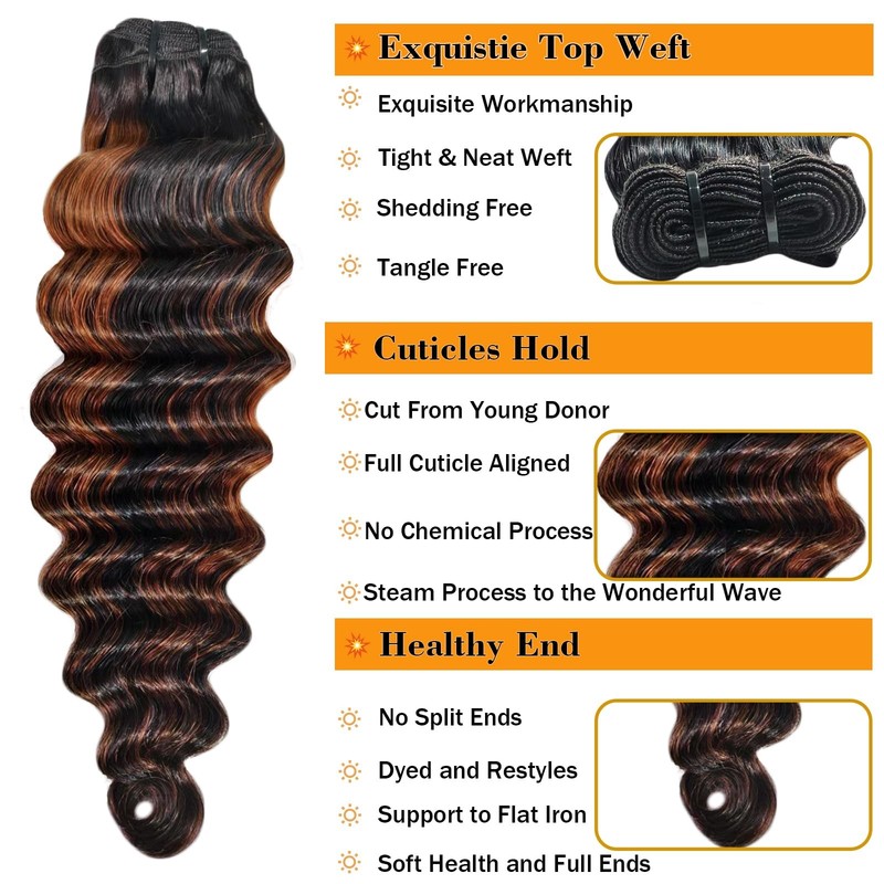 Rqy Brown Highlight Bundles 4X4 Closure 10A Brazilian Remy Hair Ombre Brown gallery