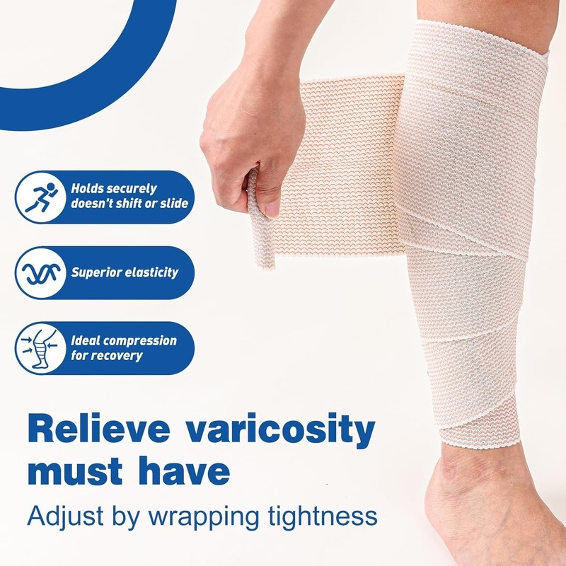 6" Wide Cotton Elastic Compression Bandage Body Wrap Hook/Loop 5 Pack gallery