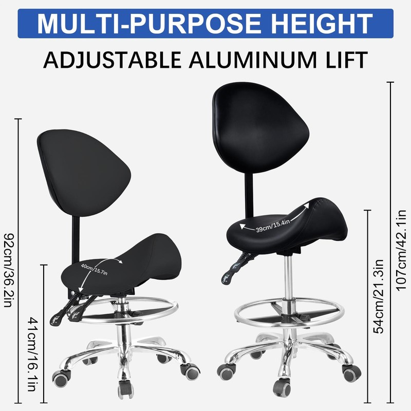 Saddle Stool Hydraulic Swivel Rolling Saddle Chair W/ Back Support Footrest gallery