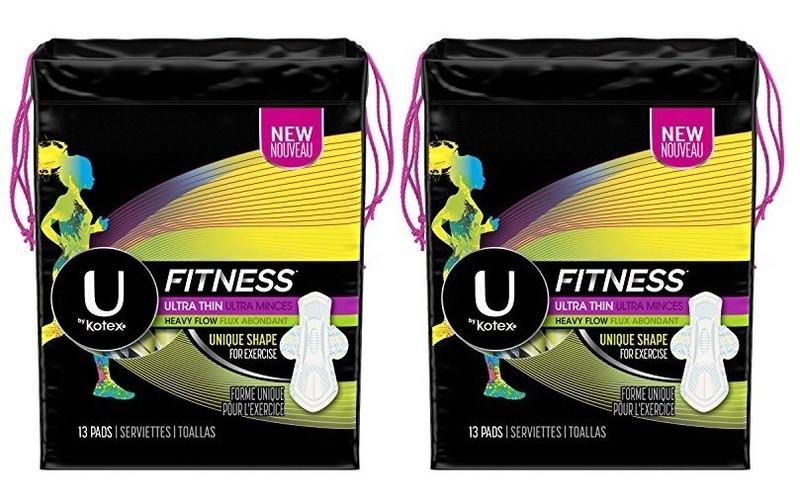 Pack 2 U by Kotex Fitness Ultra Thin Heavy Flow Pads with Wings, 26 Count Total