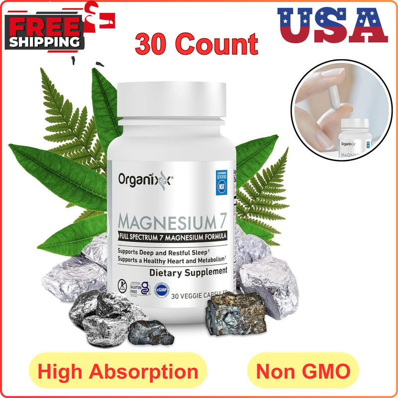 Organixx Magnesium Supplement, Natural Magnesium Capsules For Sleep Support,30Ct