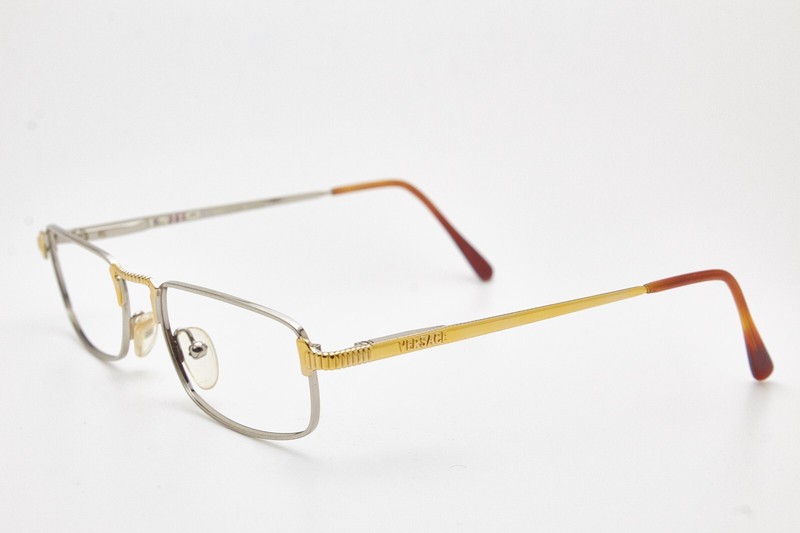 🤓 Vintage VERSACE Glasses V06 Frame Slim Rectangular Curtains 90s👓Unisex gallery