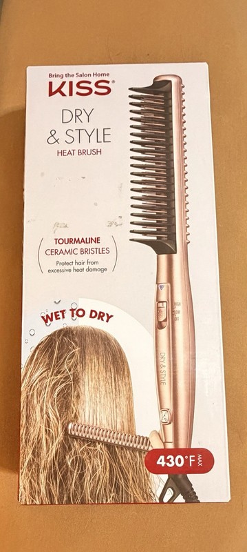 Kiss Dry & Style Straightening Heat Brush Gold Tourmaline Ceramic 430°F Ionic