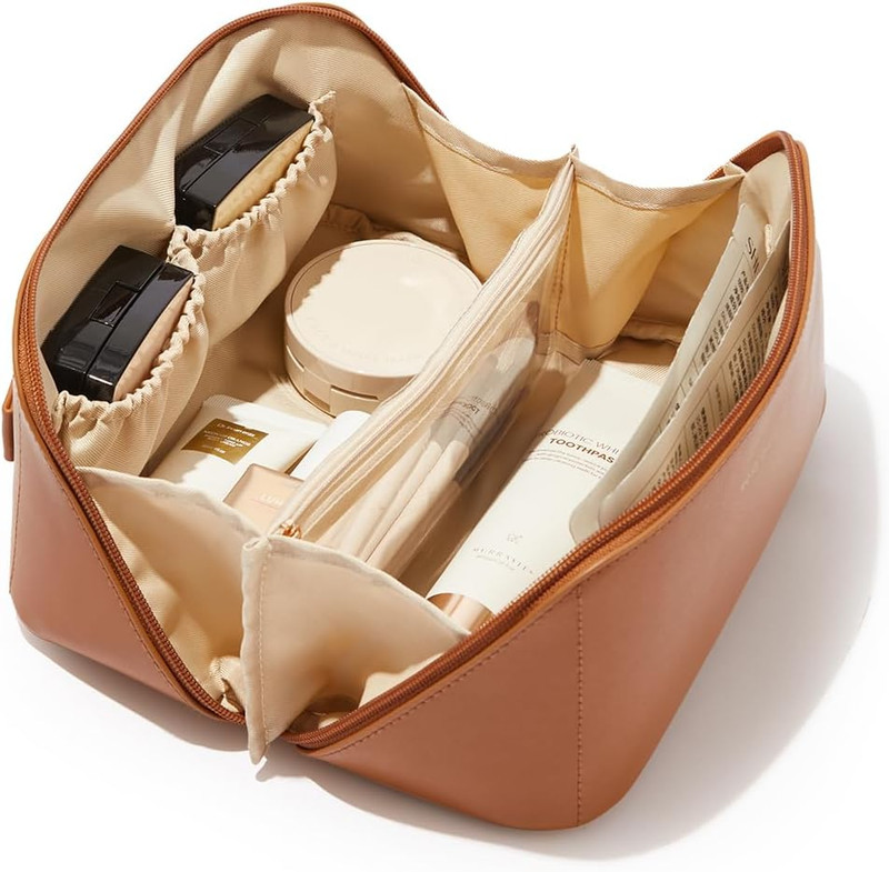 Large Travel Makeup Bag PU Leather Waterproof Cosmetic Organizer Women