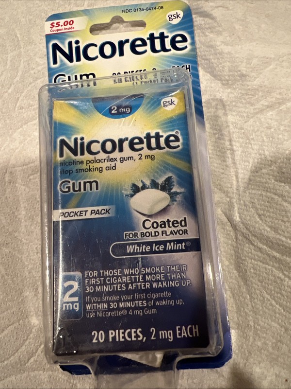 “Nicorette”2 mg White Ice Mint Gum 20 ct *05/2026*