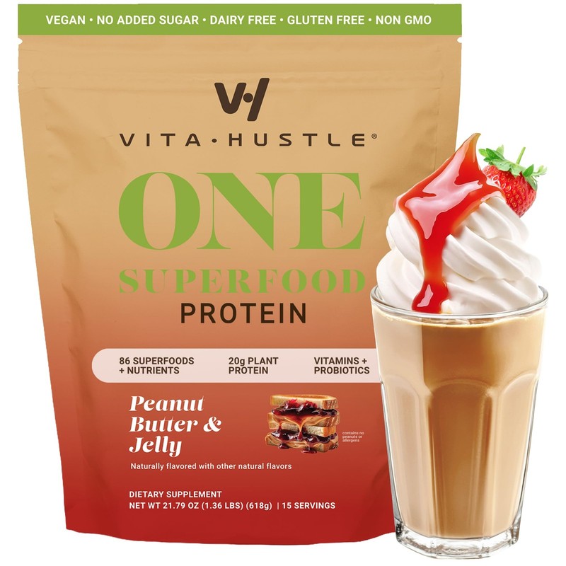 VitaHustle All-in-One Nutrition Shake, Peanut Butter Jelly – Plant Based Pro…