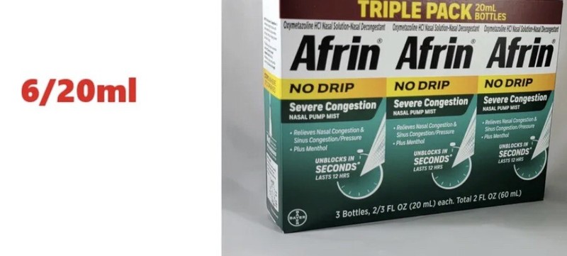 6 Pack AFRIN 2/3 Fl Oz NO DRIP Nasal Pump ALLERGY Mist Spray 20ML SIX .66 OZ