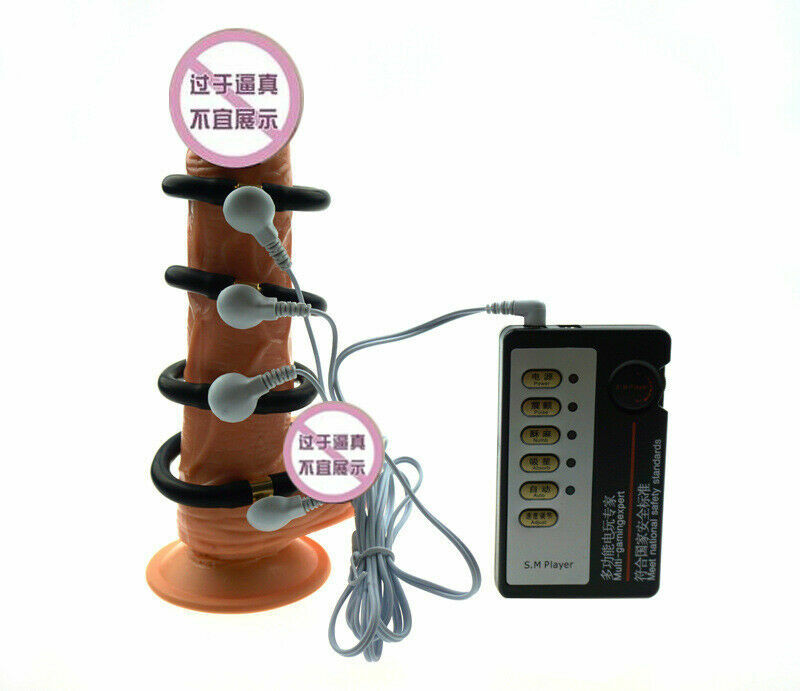 Male E-Stim Penis Cock Ring Cage Ball Stretcher Nipple Clamps Sex Toys BDSM