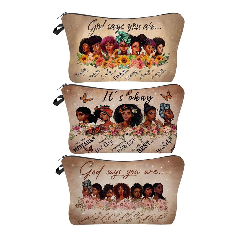 3 Pack African Makeup Bag for Purse, Afro Black Cosmetic Bags for , Inspirati…
