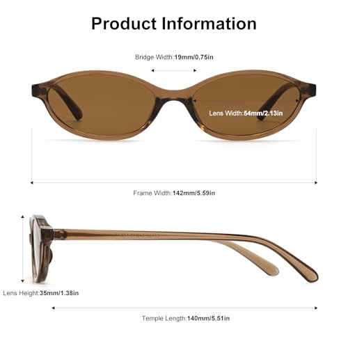 Retro Oval Cat Eye Sunglasses for Women Small Y2K 54 Millimeters Black+brown gallery