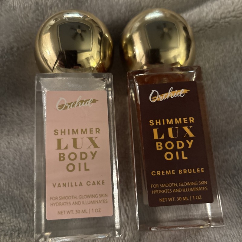 Orchid Shimmer Lux Body Oil Hydrating Illuminates Creme Brulee & vanilla cake