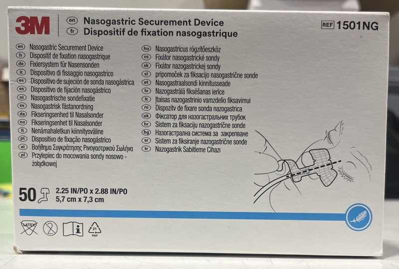 Box of 50 – 3M Nasogastric Securement Device, 2.25” x 2.88”