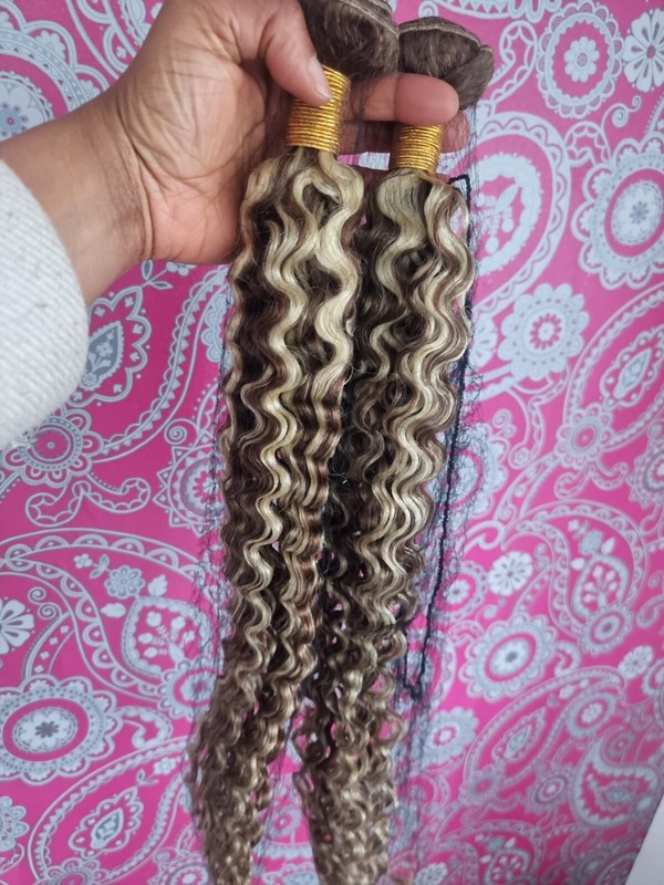 12A 8#/613# BALAYAGE BRAZILIAN HUMAN HAIR BUNDLES DEEP WAVES CURL 200g 32+32INCH gallery
