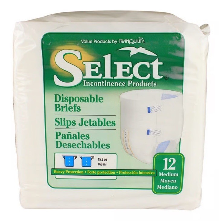 Adult Disposable Briefs Package 12 M Select Plastic Backed Diapers Sealed