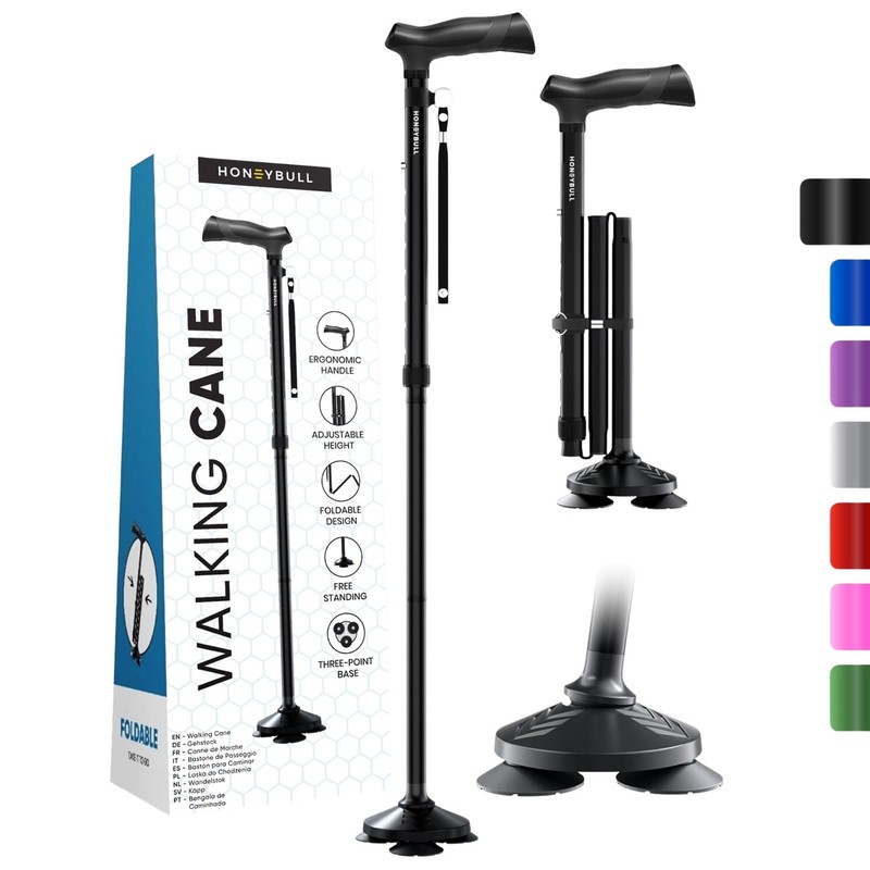 HONEYBULL Walking Cane for Men & Women – Foldable, Adjustable, Collapsible, Free