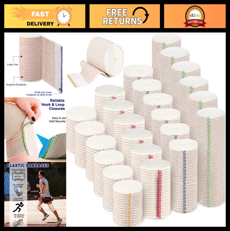24 Pack Self-Adhesive Elastic Bandage Wraps – Compression, Hook & Loop Closure,