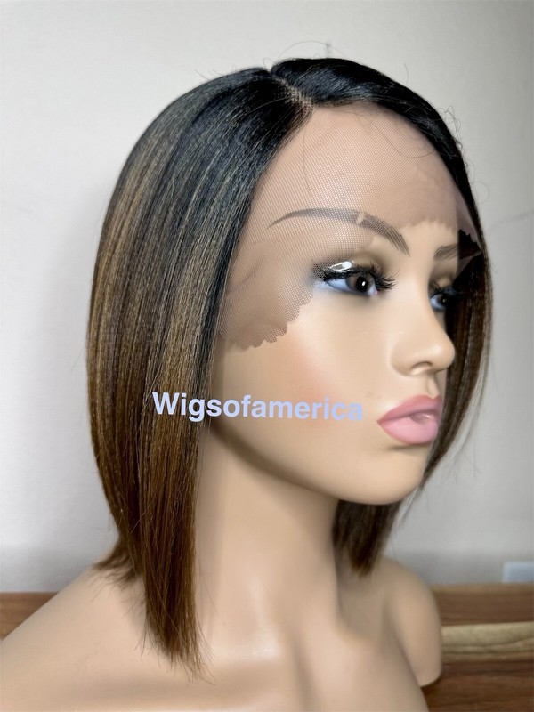 Short Bob Wig Straight. Color 4/27 Golden Brown 9 Inch Lace Front Side Part gallery