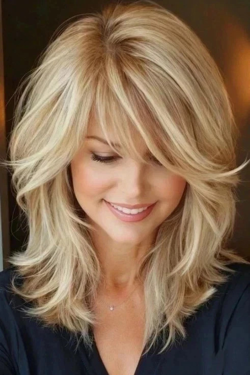 Human Hair New Fashion Women's Layered Medium Mix Blond Wavy Wigs 14 Inch gallery