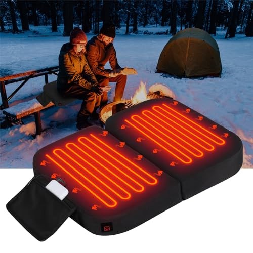 Extra Wide Heated Seat Cushion with 10000 mAh Mobile Bank Pack, Foldable Black gallery