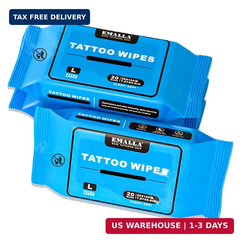 Emalla Tattoo Wipes, Large 60pcs All in One Premium Tattoo Care Wipes to Clean S