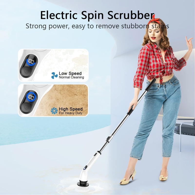 Electric Spin Scrubber, Full-Body IPX7 Waterproof Bathroom Scrubber with Power L gallery