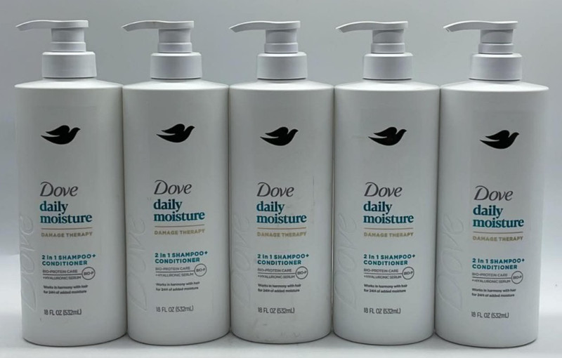 5PK Dove Daily Moisture 2 In 1 Shampoo + Conditioner ~ 18 FL OZ Each ~ FAST SHIP