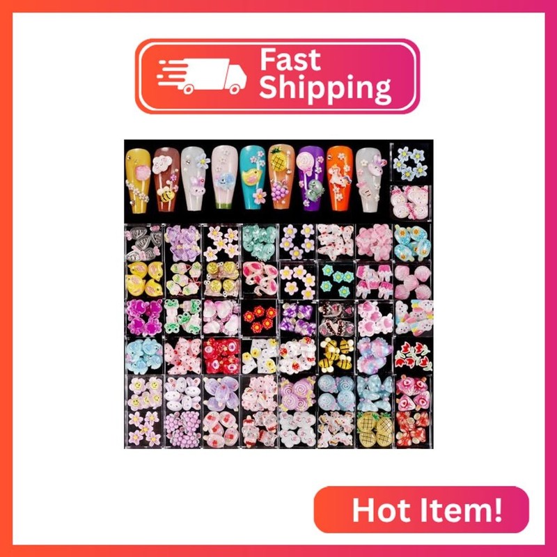 250pc 3D Nail Charms Set – Diverse Shapes & Colors for Acrylic Nails & DIY Craft