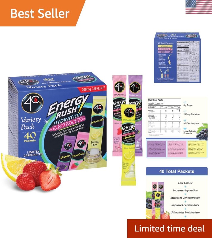 Energy Rush PSD with Electrolytes Variety Pack Stix, 40 ct 14 Lemonade, 12 St…