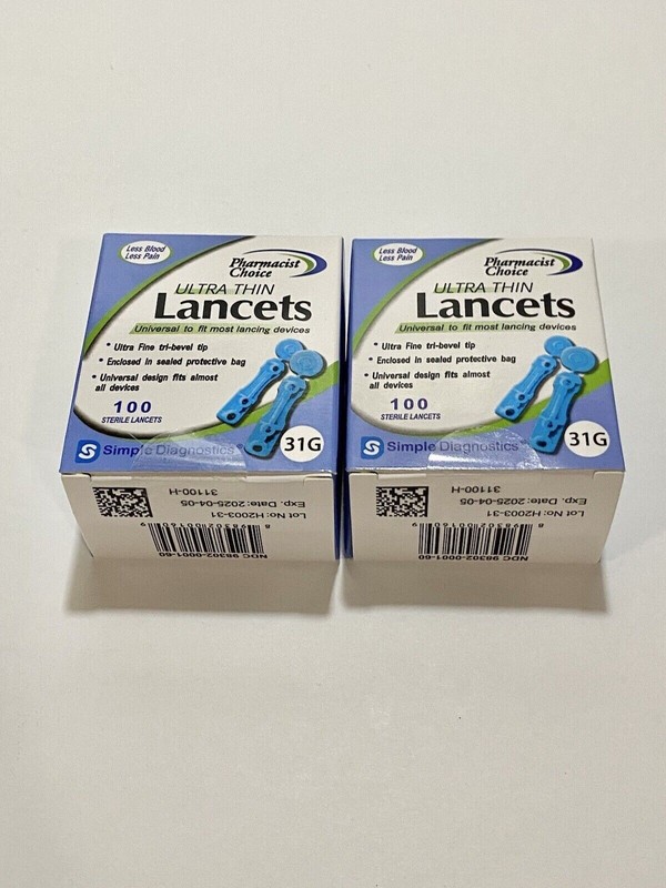 2 Boxes Pharmacist Choice Ultra Thin Lancets 31G – 100 ct (200 Total) Exp 04/25