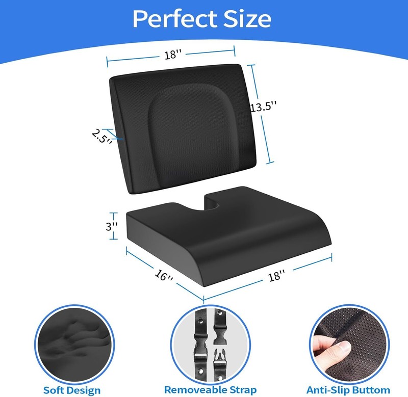 18x16x3 Gel Wheelchair Seat Cushion and Lumbar Pillow, Anti-Slip Cover and Strap gallery