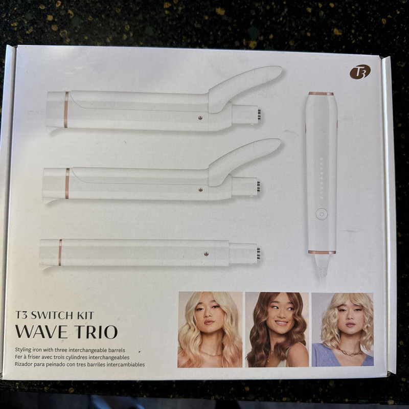 T3 Switch Kit Wave Trio 77562 White Styling Iron w/3 Interchangeable Barrels NIB