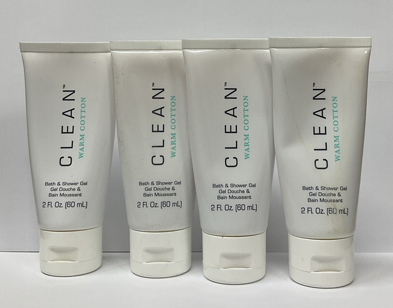 Clean Warm Cotton Bath & Shower Gel 2 fl oz/ 60 ml Lot Of 4 NEW