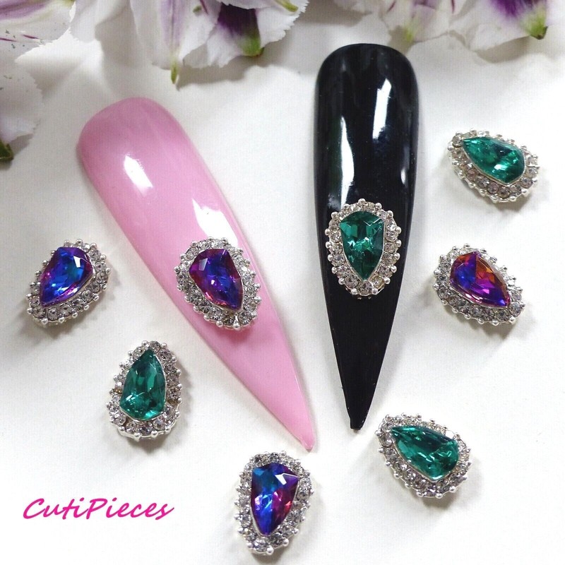 3D Nail Art Tear Droplet Purple Green Rhinestone Frame Jewel Gem Alloy Metal gallery