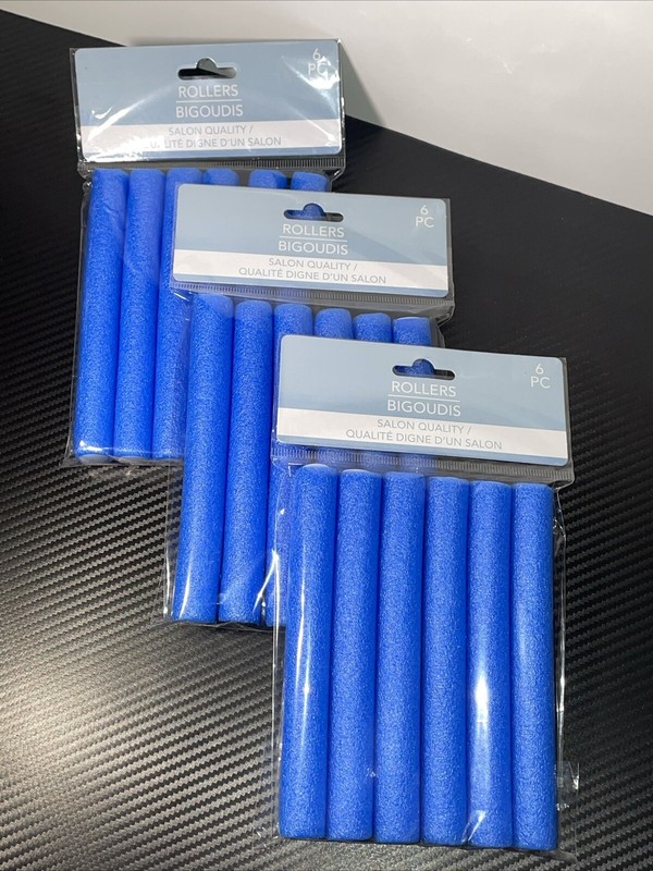 Salon Quality Hair Rollers 6”L X 1/2”W Flexi Bendy Blue 3 Pk 18 Total New