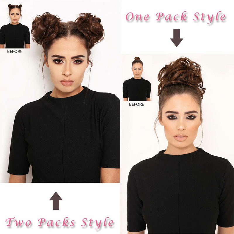 Real Thick Curly Messy Bun Updo Hair Piece Scrunchie AS Human Hair Extensions US gallery