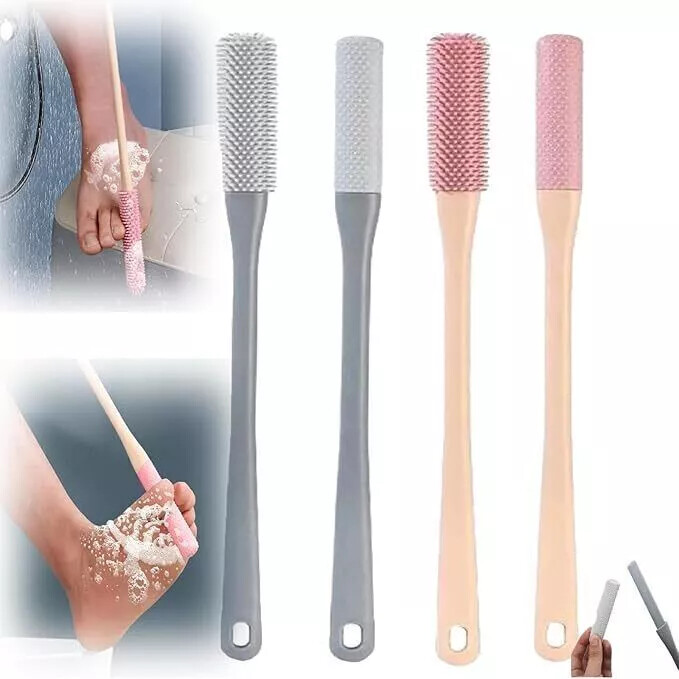 2× Toe Gap Cleaning Brush 15.7" Foot Scrubber Silicone Shower Long Handle Brush gallery