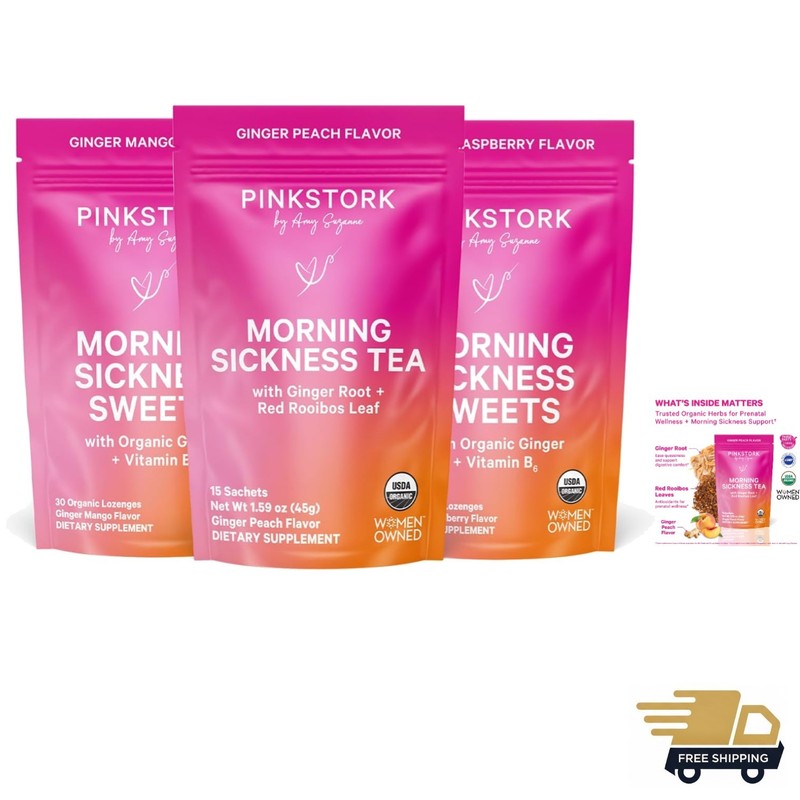 Pregnancy Support Kit Organic Ginger Peach Tea Vitamins Lozenges Digestive