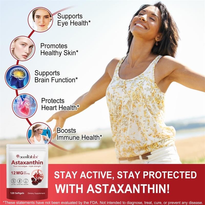 Acentiallabs Triple Strength Astaxanthin 12mg 120 Softgels Eye Skin Health gallery
