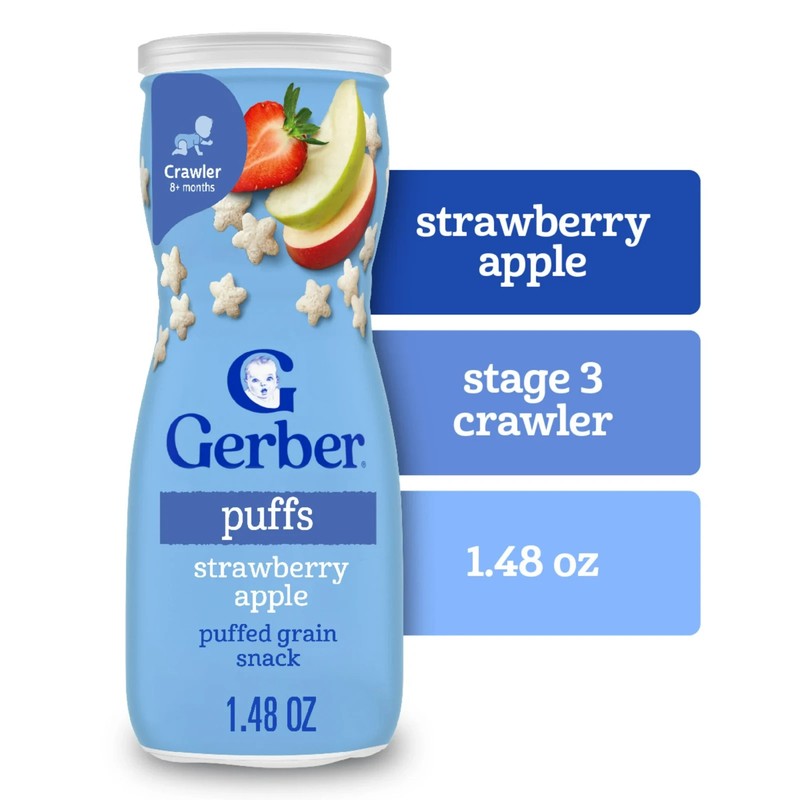 (4 pack) Gerber Baby Snacks, Grain & Grow Puffs, Strawberry Apple, Clean Label P gallery