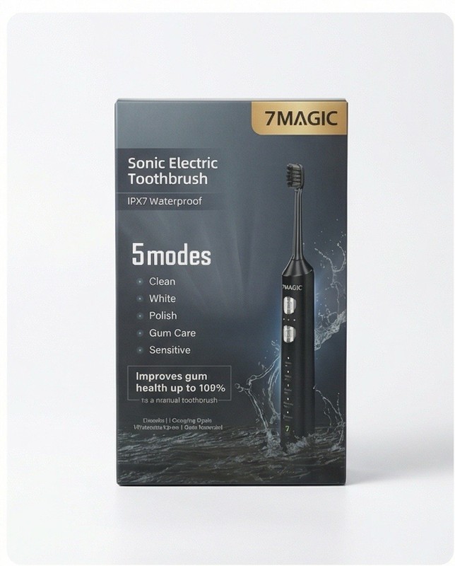 7MAGIC Electric Sonic Toothbrush 5 Modes USB Rechargeable 8 Brush Heads IPX7 New