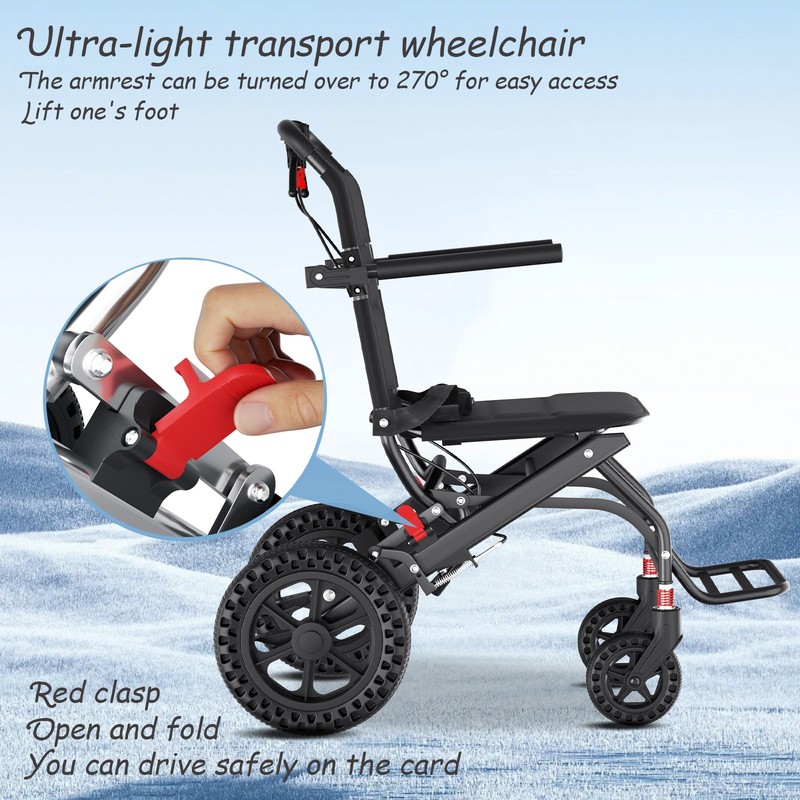 Lightweight Folding Portable Transport Wheelchair With Hand Brake Weight 16lbs gallery