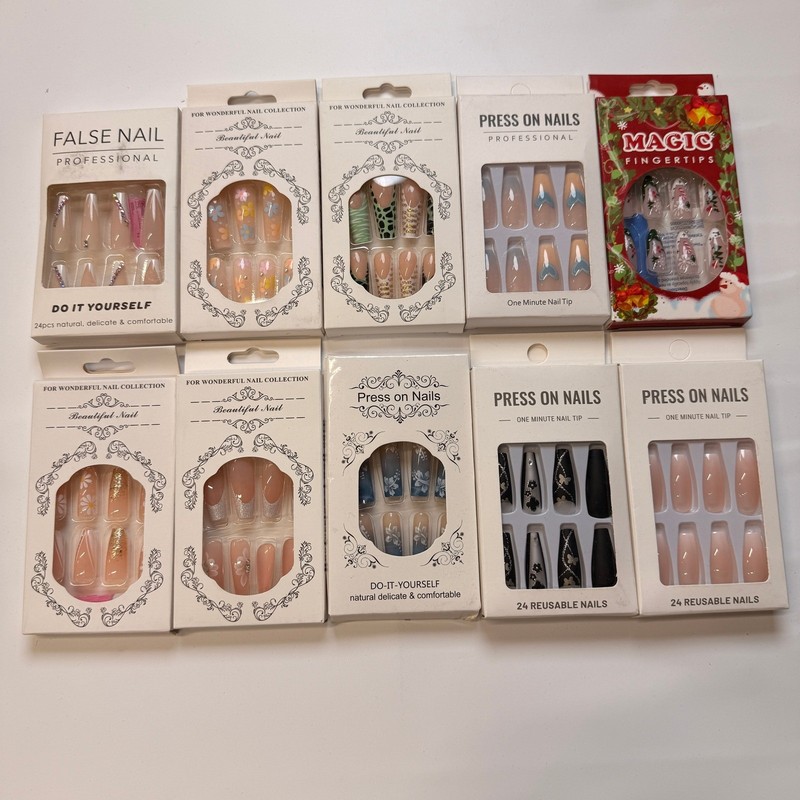 Lot of 10 Pack of 24 New False Press On Nails Assorted Designs and Colors №N23