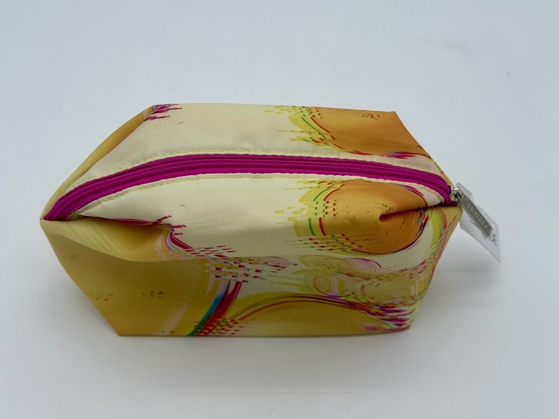 NWT Macy's Clinique Yellow Pink Red Makeup Bag with C Logo Small Clutch Style gallery